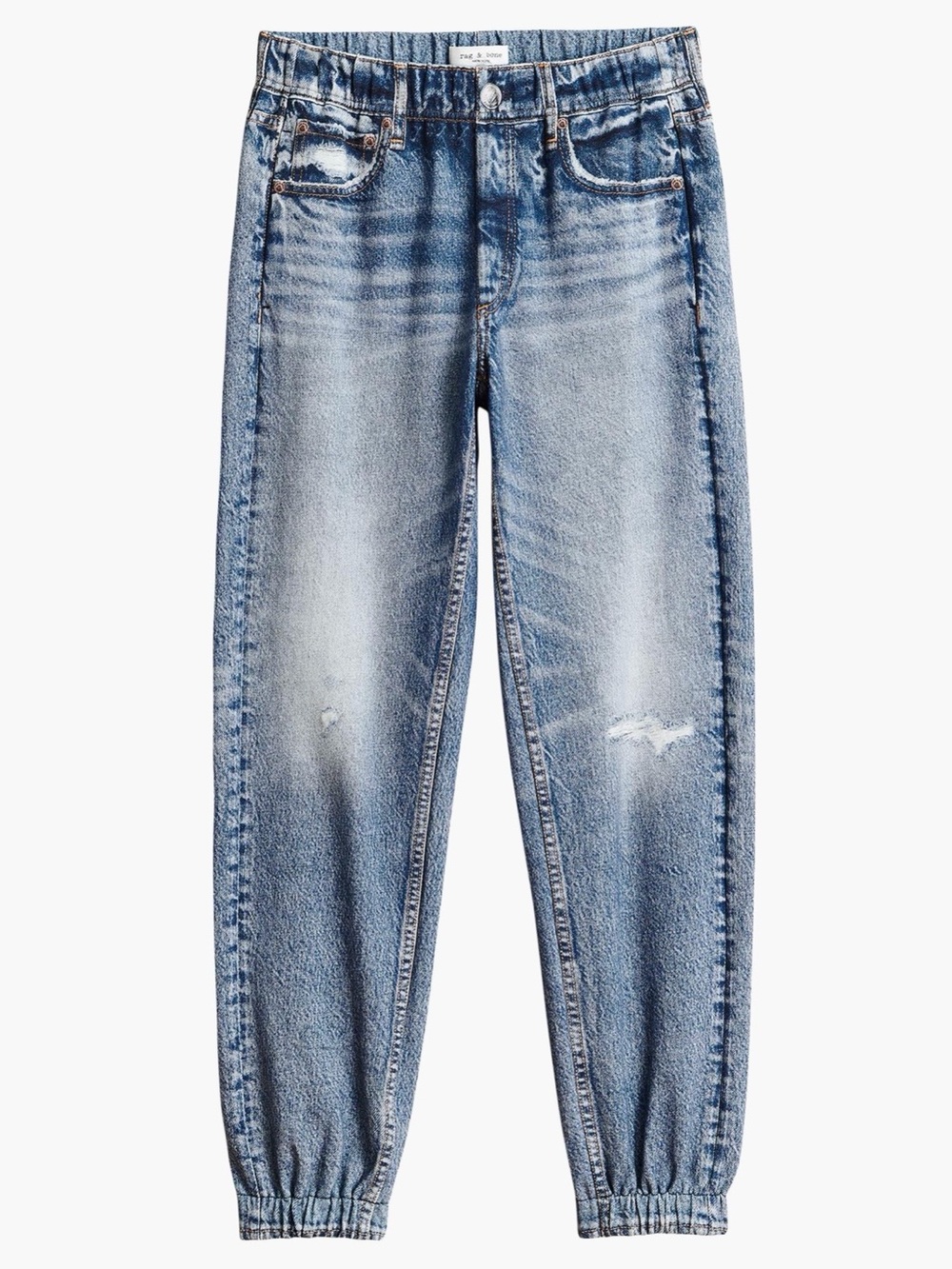 Rag & Bone Miramar Cotton Terry Jogger Jeans Blue Distressed Wash NWOT Size XS
